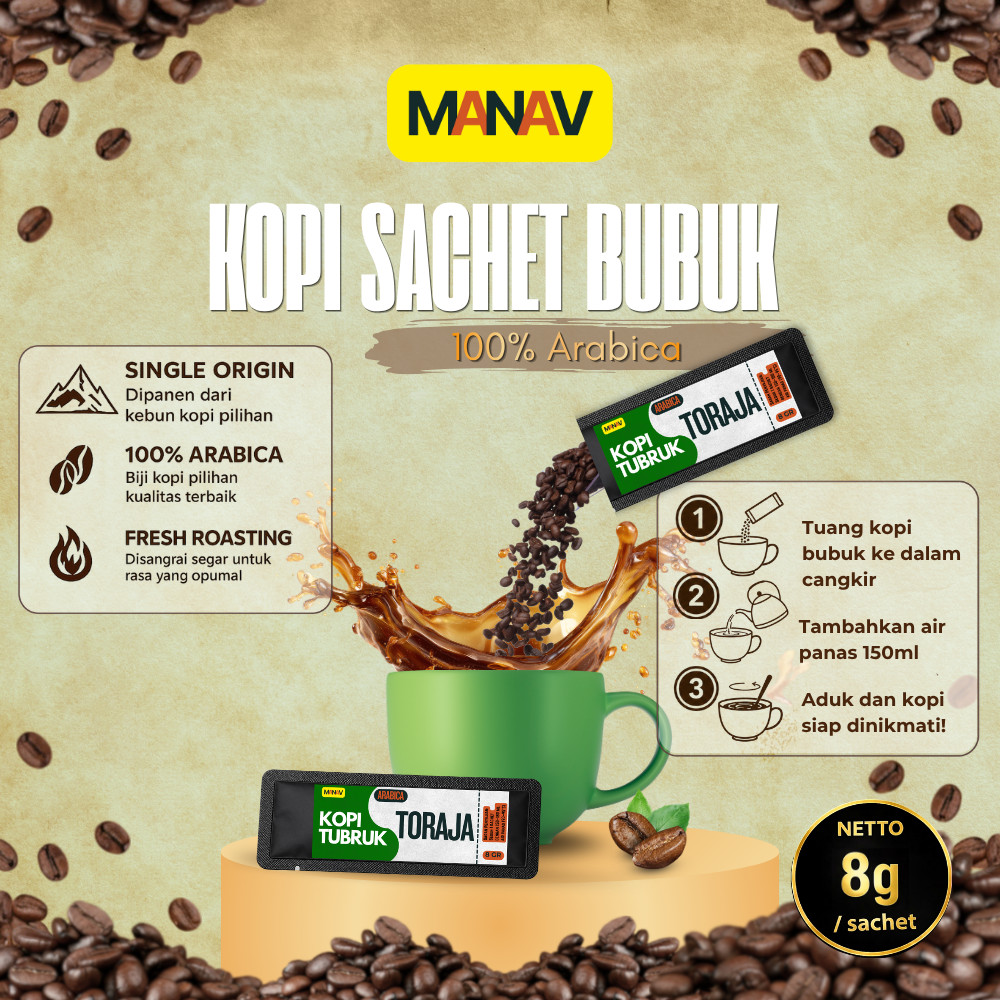 Kopi Tubruk Sachet Arabika Toraja / Kopi Tubruk Kemasan Arabika Toraja