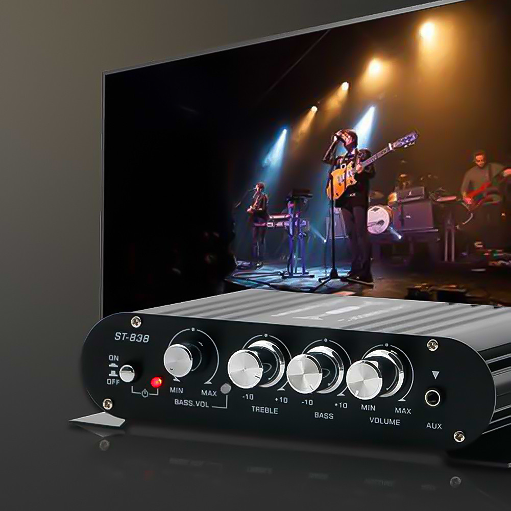 ST-838 HiFi 2.1 Channel Power Amplifier Bass and Treble Adjustment 80W*2 Subwoofer Amplifier Mini