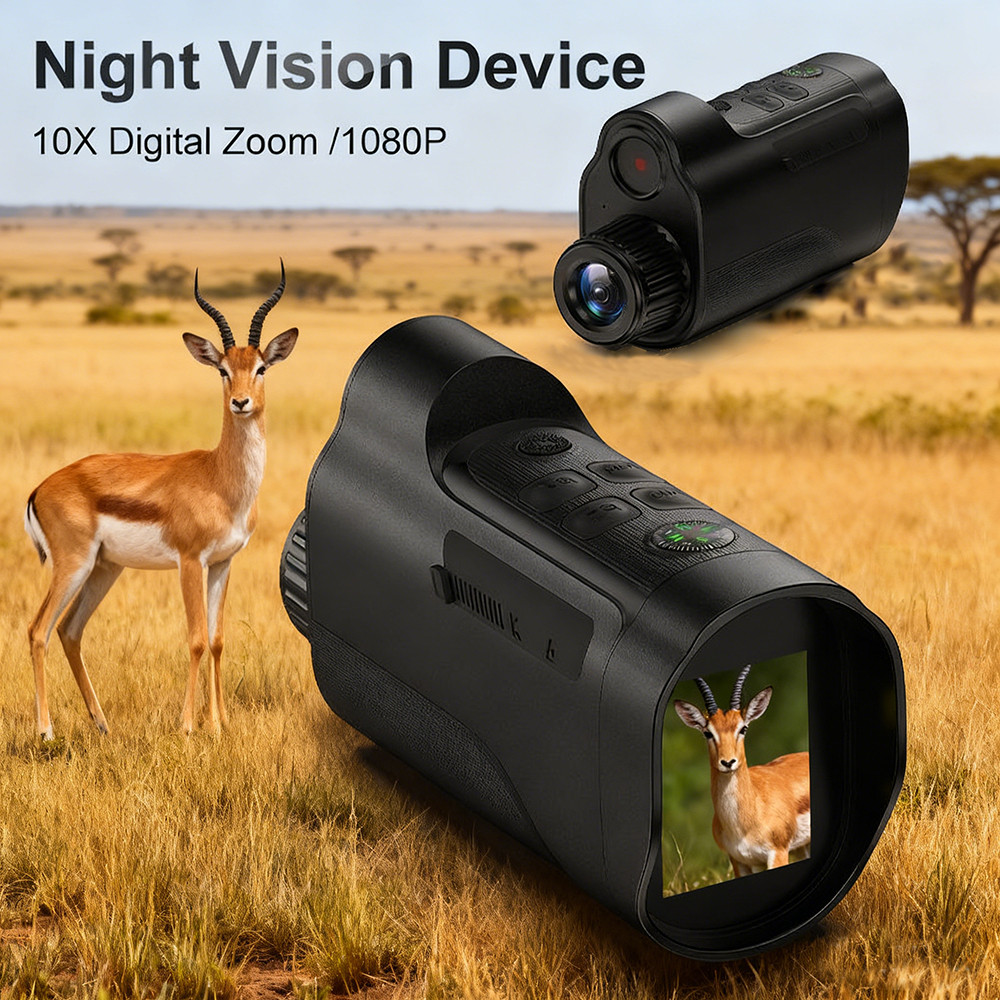 Teropong Penglihatan Malam Monokular 1080P HD Inframerah Teleskop Berburu Zoom Digital 10X Pemutaran