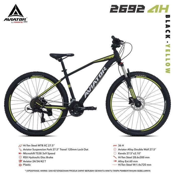 SEPEDA GUNUNG MTB 27.5 AVIATOR 2692 AH HIDROLIK 3X9 SPEED NEW - BLACK YELLOW