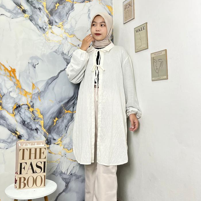 TERBARU Tamstore Long Outer Wanita Polo Linen Lengan Balon Nara G00D QUALITY