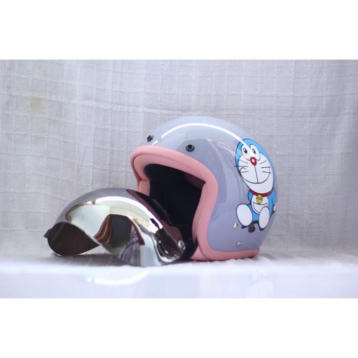 Helm Bogo Camelia Pastel Doraemon Dewasa Kaca Cembung Cembung Silver