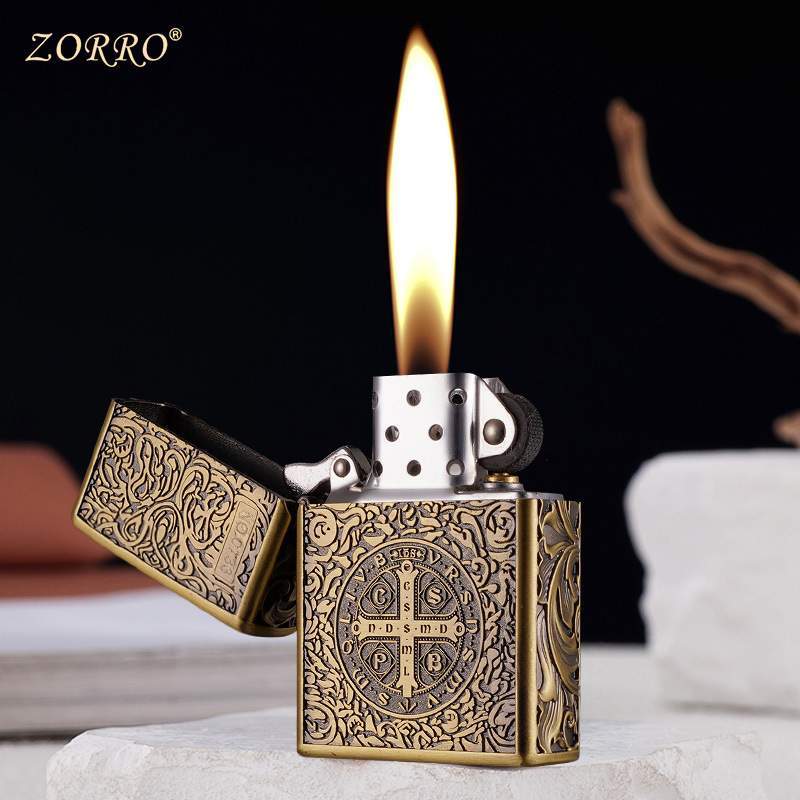 Zorro Constantine Windproof Kerosiene Lighter, Embossed Craftsmanship Retro Old-fashioned Grinding