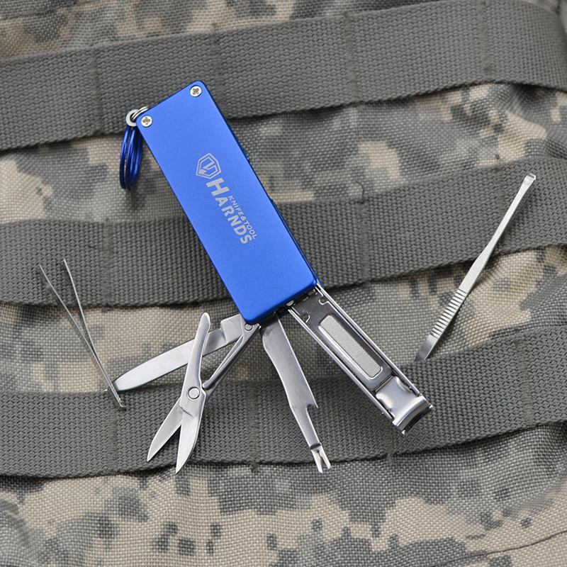 HARNDS Multi EDC Tools with Knife + shovel + curette + nail clipper + light + scissor+tweezer Pocket