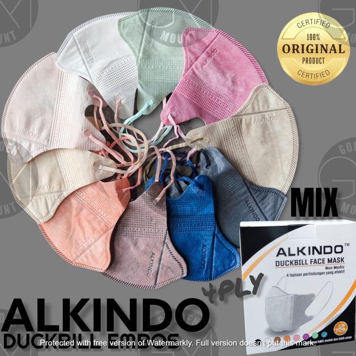 "New" Masker Duckbill Alkindo Embos 3 Ply Mix Warna (50pc)