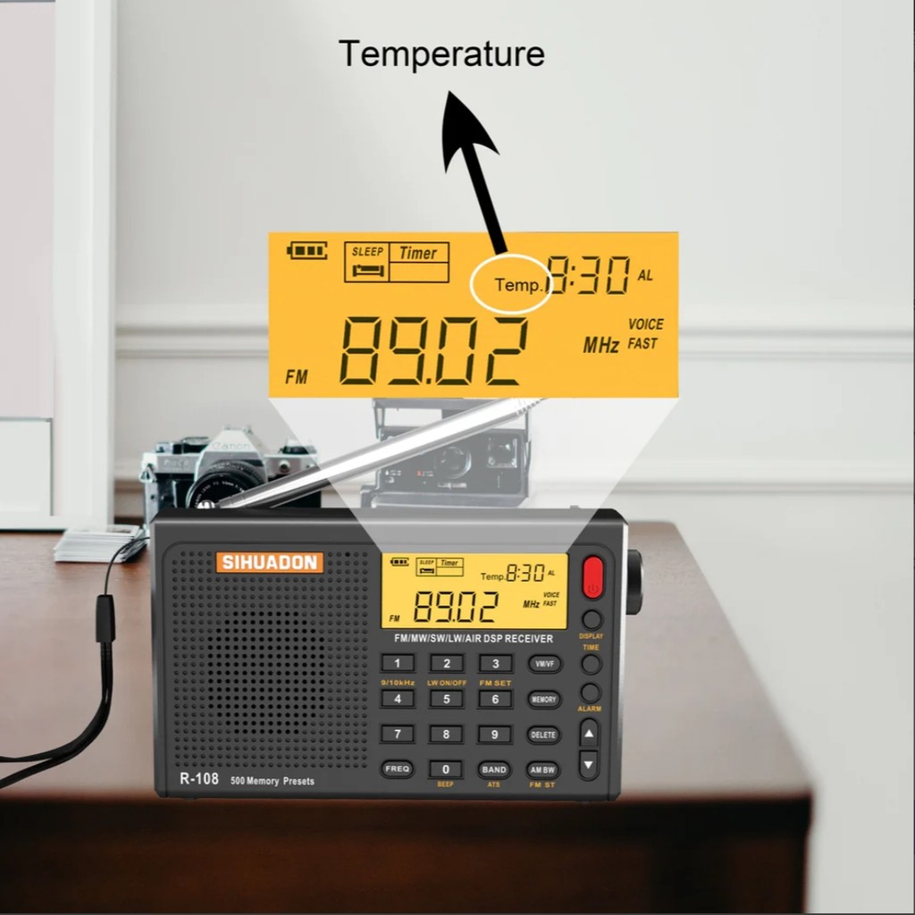 XHDATA SIHUADON R-108 Radio Portable Digital Radio Type-C Charge FM Stereo Radio SW MW LW AIRBAND