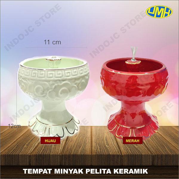 Tempat Minyak Keramik untuk Sumbu Sembahyang Warna Hijau