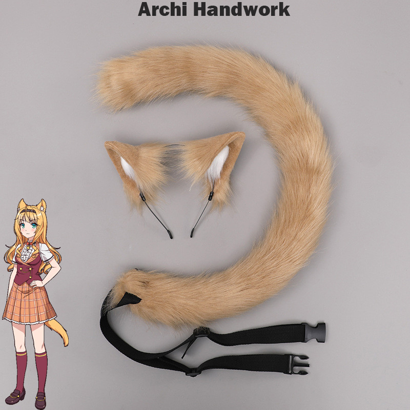 Archi Handwork NEKOPARA Maple Cat Ears Furry Headband Tail American Curl Plush Headwear Animal
