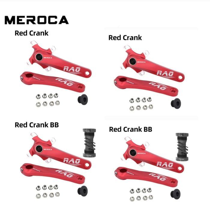 Meroca Rao Crankset HT2 BCD 104 Crank Set Hollowtech Sepeda MTB BMX Merah