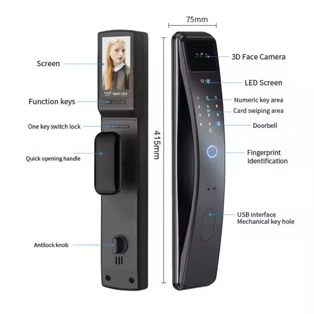 Tuya 3d Face Recognition Smart Lock With Camera Fingerprint Automatic Smart Lock