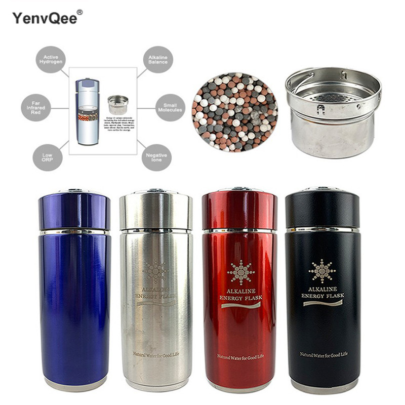 YenvQee 380ML Stainless Steel Protable Quantum Alkaline Water Bottle Flask Bottle Electrolytic