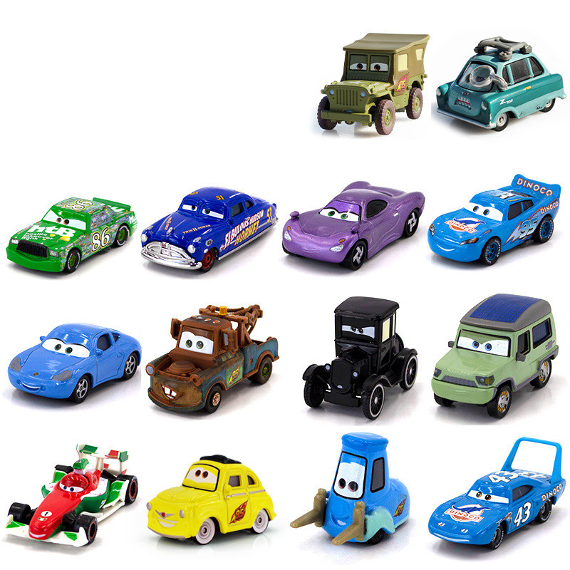 Mini Cars 3 2 Pixar Sheriff Lightning McQueen Lizzie Mater Sally Chick Hicks King Fritter Dinoco