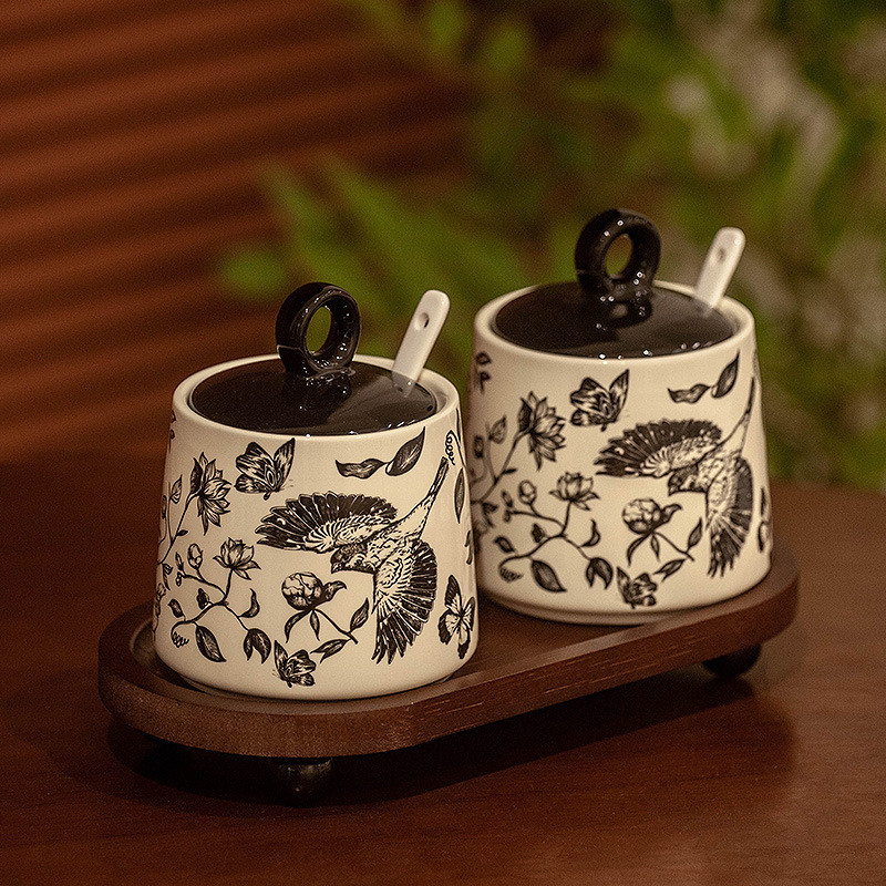 DSA Kitchen Seasoning Jar Storage Set Retro Household Ceramic Seasoning Jar Salt Sugar Jar Seasoning