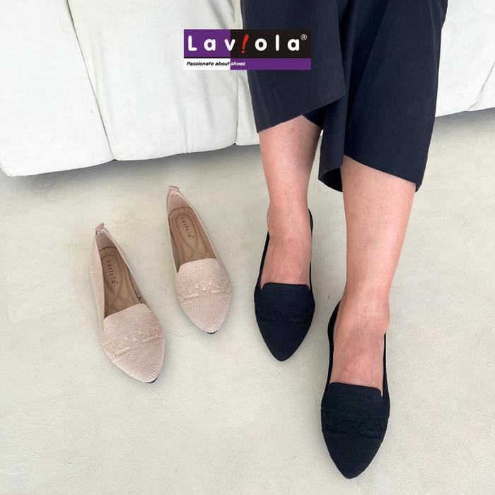 Laviola 4435 Lsh - Sepatu Flat Rajut Wanita Black Dan Apricot Shoes Pasti Promo