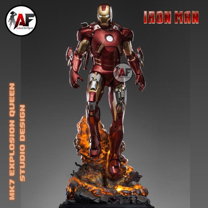 RESIN Statue Action Figure Iron Man MK7 Explosion 90cm Queen Studio Design Recast with LED