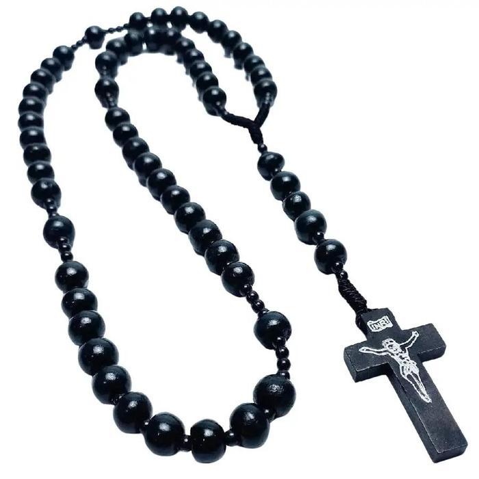 Kalung Rosario Kayu Warna Hitam Souvenir Tali - Toko Dunia Rohani