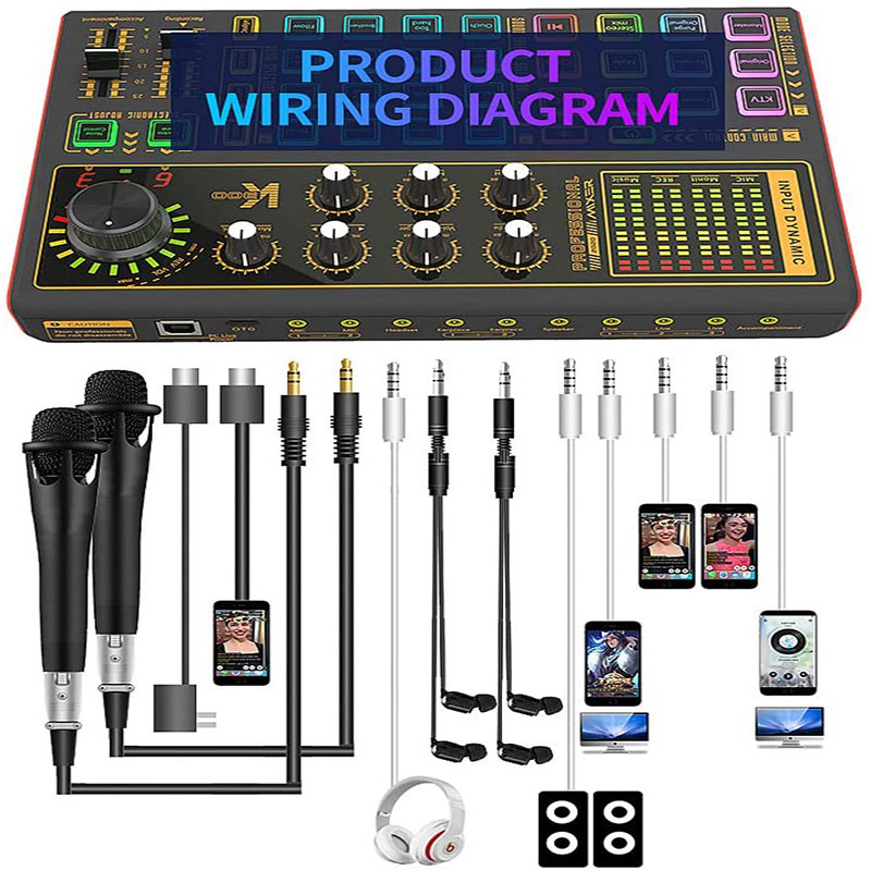 Professional Audio Mixer, K300 Live Sound Card and Audio Interface Sound Board with Multiple DJ