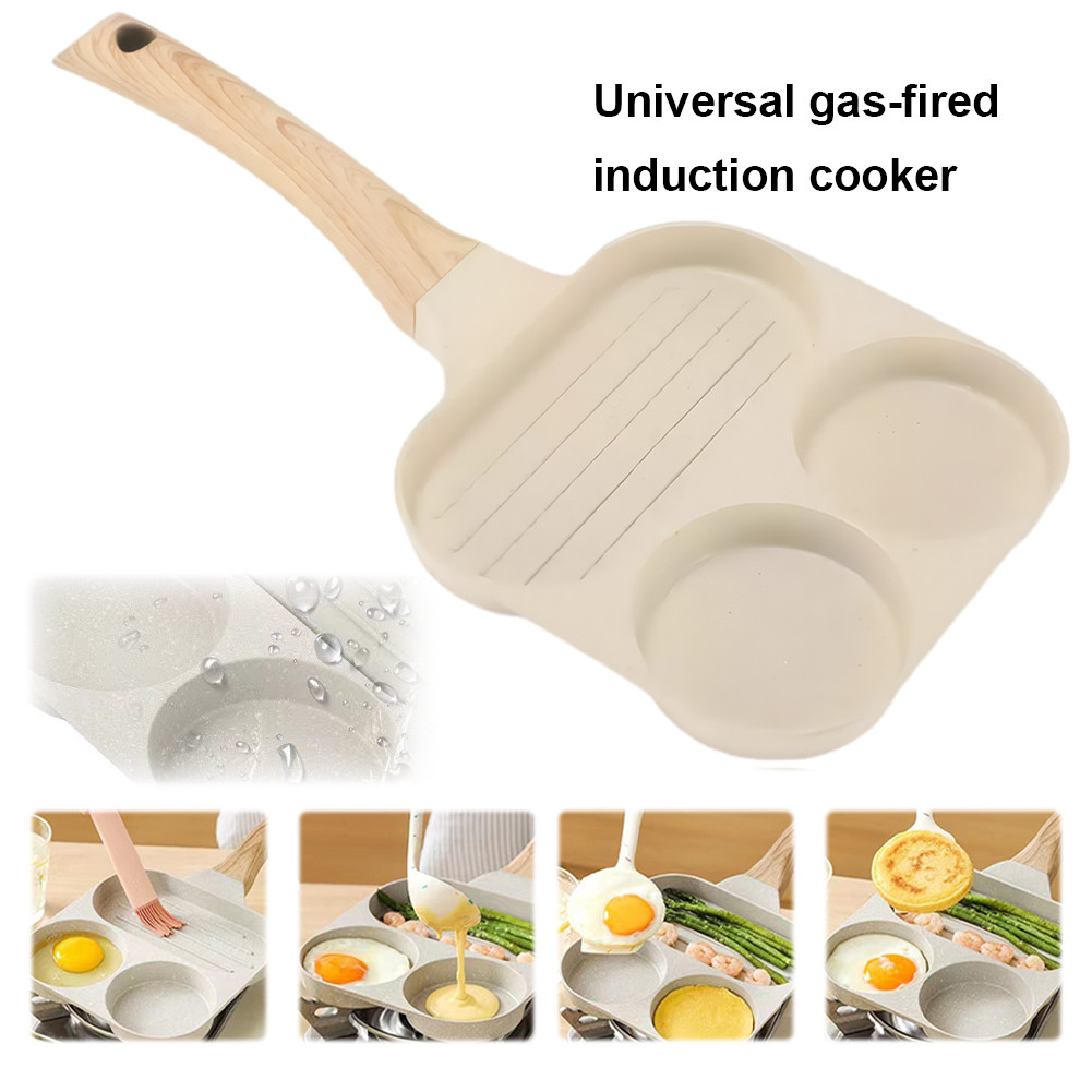 Medical Stone Omelette Pan Divided Frying Pan 3-Cup Granite Omelette Skillet for Gas Stove and