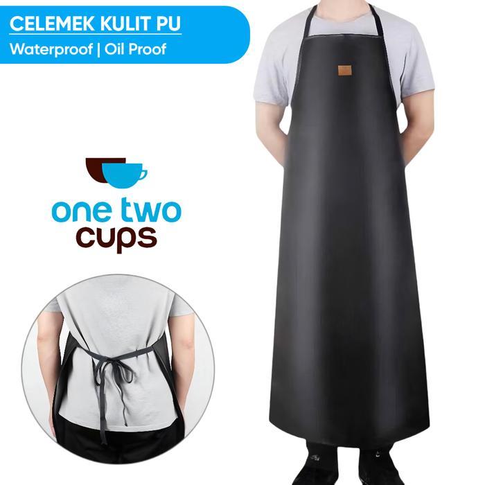 Apron Celemek Masak Barista Barbershop Kulit PU Waterproof Anti Air