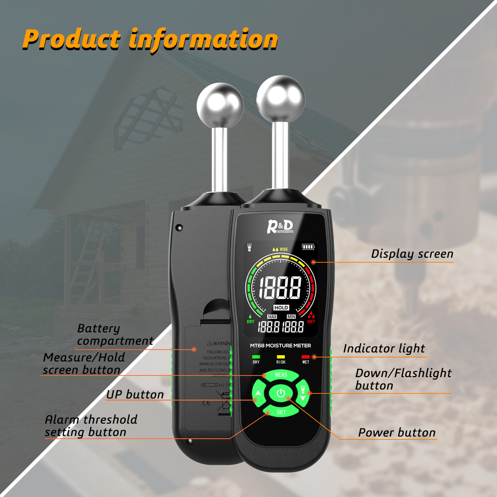 R&D Wall Moisture Meter and Wood Moisture Meter, Non-Destructive Measurement Building Moisture Meter