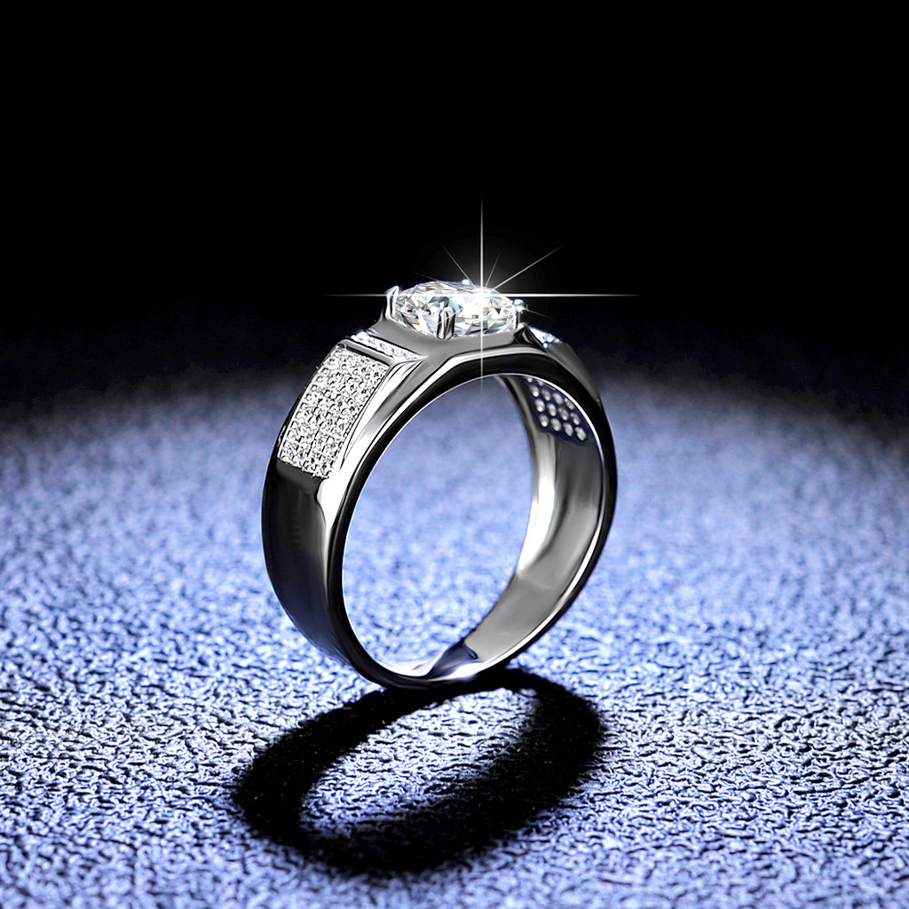 Minimalist Four-Prong Ring Men's 1ct Moissanite PT950 Platinum - 1ct 4-prong design, PT950 platinum,