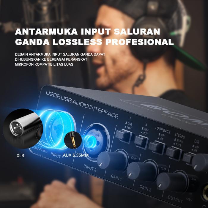 Bomge U202 Audio Interface Soundcard Usb Dengan Mikrofon Preamplifier Port Xlr/Tsr/Ts, Resolusi