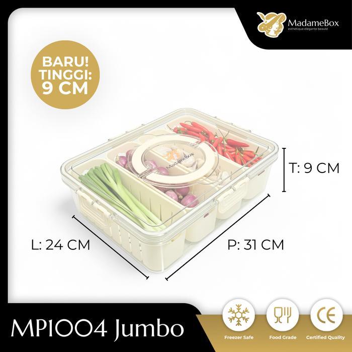 Madamebox Kotak Makan Penyimpanan Jumbo Tinggi Wadah Kulkas Bumbu Dapur 4 Sekat Ada Penutup Plastik