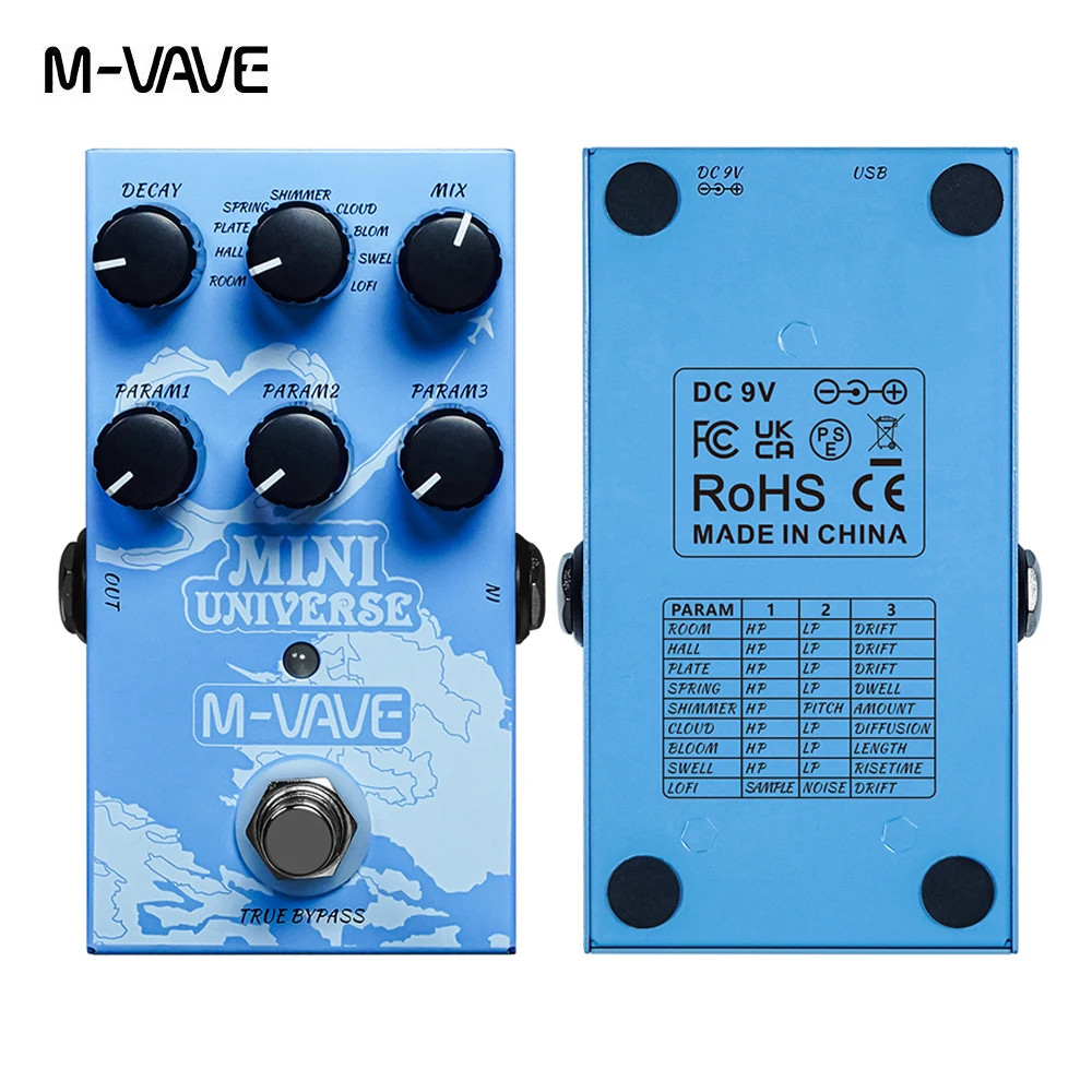 M-VAVE Mini Universe Electric Guitar Digital Reverb Effects Pedal True Bypass Design Metal Case 9