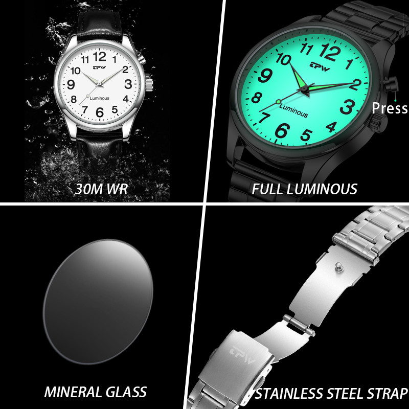 2026 TPW Light Up Watch Dial Full Luminous Face 40mm Easy Reader Steel Strap 3ATM