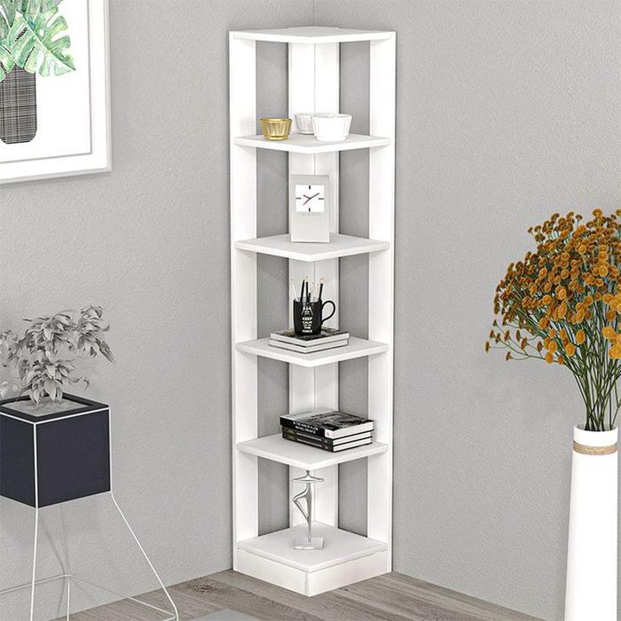 RAK LANTAI SUDUT 6SUSUN COCOK UNTUK RUANG TAMU DAN HIASAN KAMAR,BAHAN KAYU MDF ANTI JAMUR