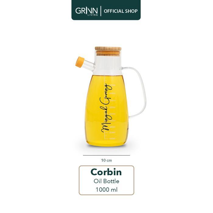 Promo (Cod) Grinn Living Botol Minyak Kaca / Tempat Minyak Goreng Dengan Tutup Kayu / Bambu