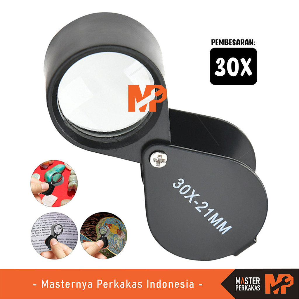 MP Pembesar Kaca Foldable 21mm 30x AL14 / Loupe Jewelers Magnifying Glass Lipat Logam Portable Perhi