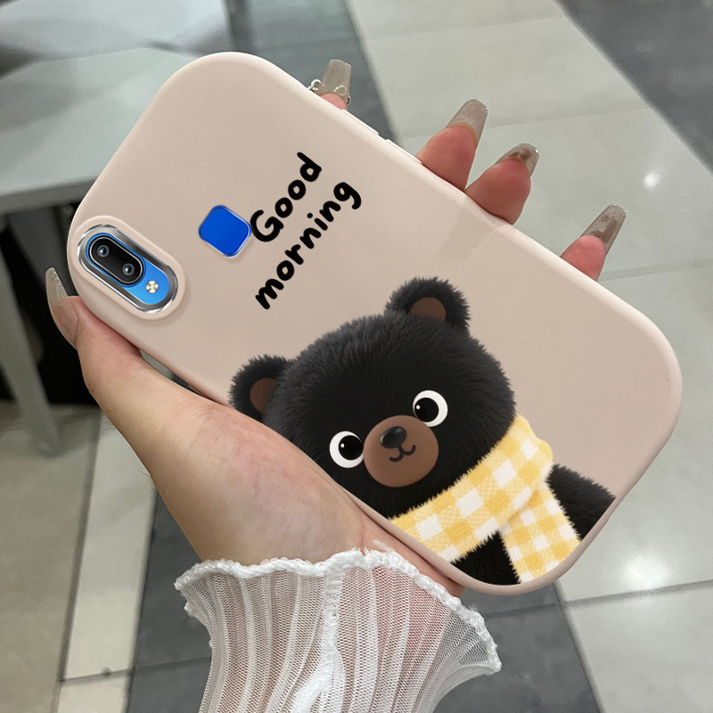 Casing Hp Untuk VIVO Y91 Y91i Y93 Y95 Case Beruang Bulu Syal Kasing  silikon Cesing gelombang Softca