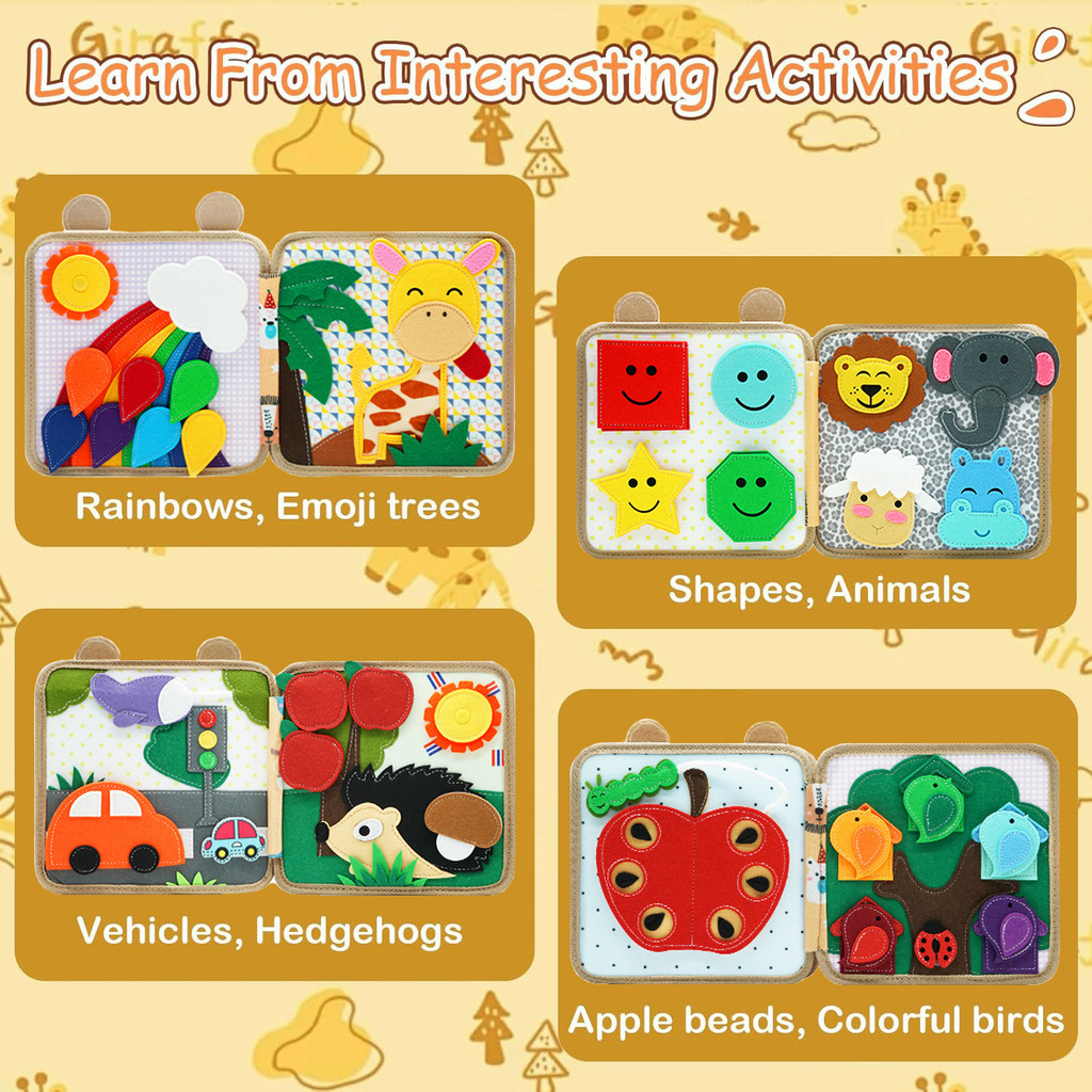 Montessori Toy Busy Board Giraffe Busy Book Preschool Learning Educational Quiet Book Sensory Travel