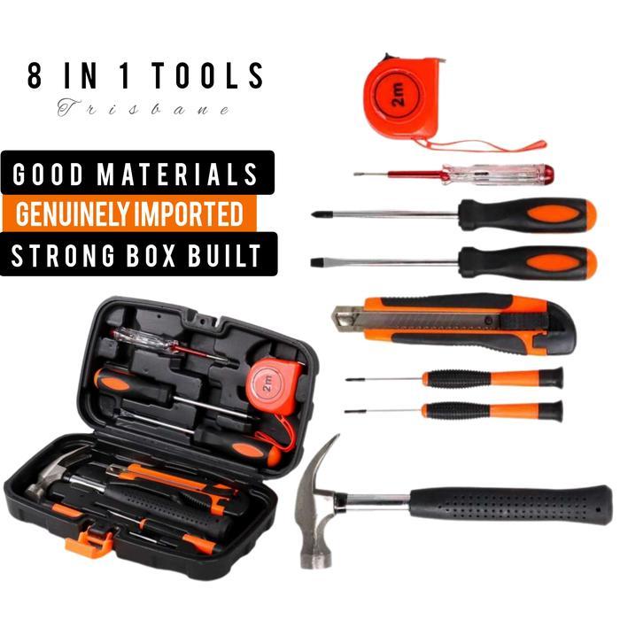 Set Perkakas Rumah Tangga 8 in 1 Palu Meteran Obeng Tester Listrik Toolbox Lengkap