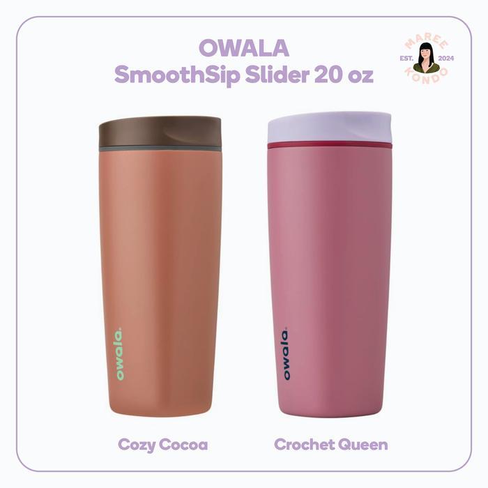 OWALA SmoothSip Slider Insulated Stainless Steel Coffee Tumbler, Reusable Iced Coffee Cup, Hot