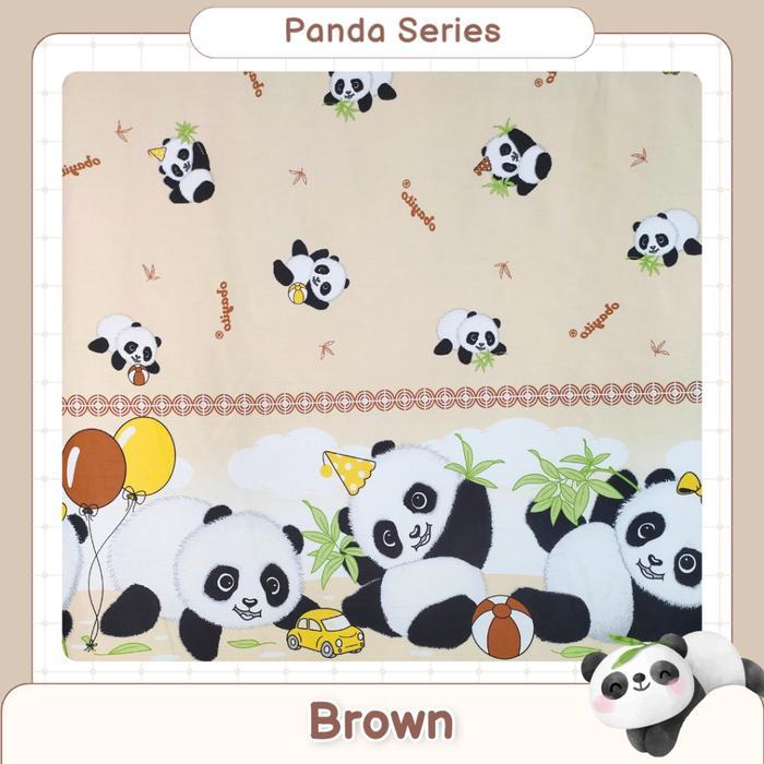 Bedcover Bayi Set Jumbo Katun Satin Jepang, Isi Bantal dan Guling, Motif Panda Coklat