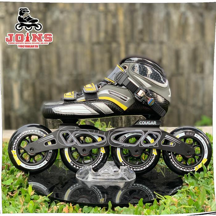 Sepatu Roda Speed Inline Skate Cougar SR7 Black Full Set - 39, Black Yellow