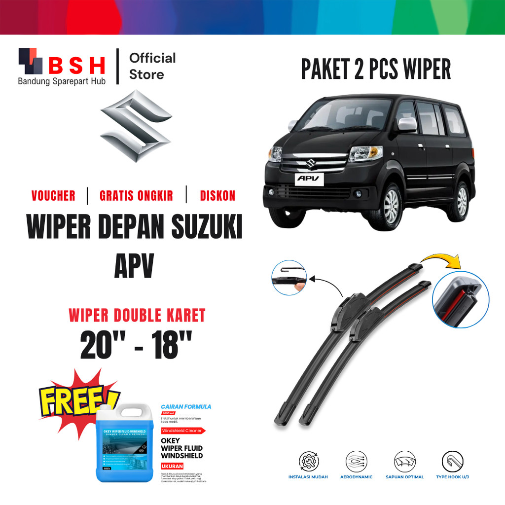 Wiper Suzuki APV Dual Kaca Depan Mobil Free Wiper Fluid