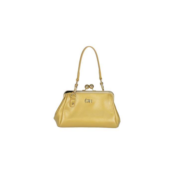 Dowa Alvi Women Tas Selempang Wanita Kulit Sapi Warna Emas dengan Kiss Lock Women Hand Bag - Gold