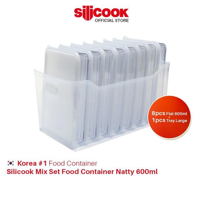 Silicook Mix Set Container Natty 600Ml (8Xflat 600Ml+1 Tray Large) #Gratisongkir