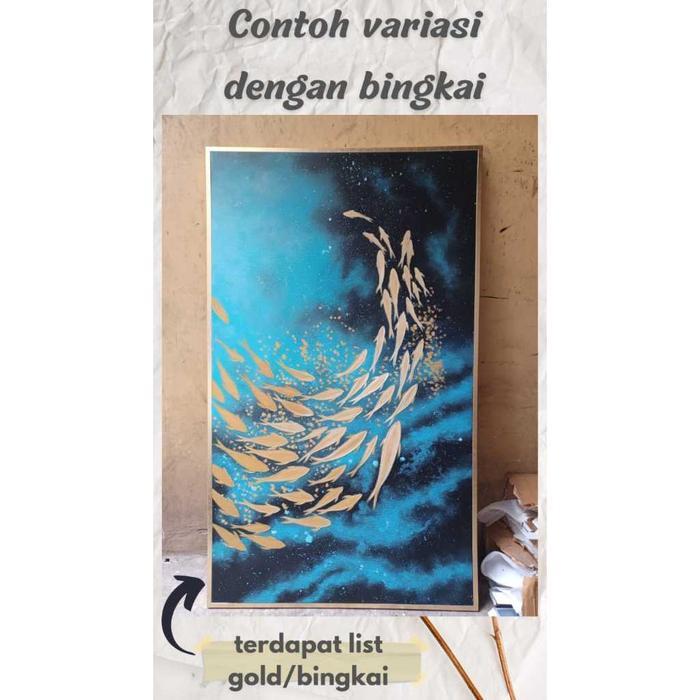 TERMURAH lukisan abstrak bunga ,lukisan bunga teratai gold,lukisan bunga lotus colorfull