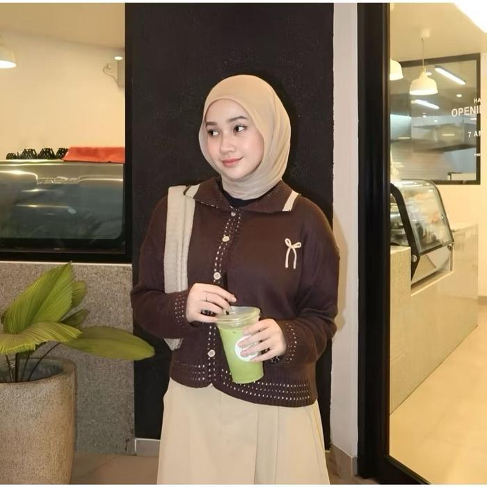 Promo Manopo Pita Cardy Berkerah - Manda blouse Rajut Cardigan Wanita Korean Style Atasan Knitwear