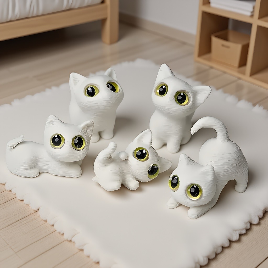 5PCS Cute 3D Printed Cat Decor Figurines Mini Cat Decor Statues for Home Living Room Desktop