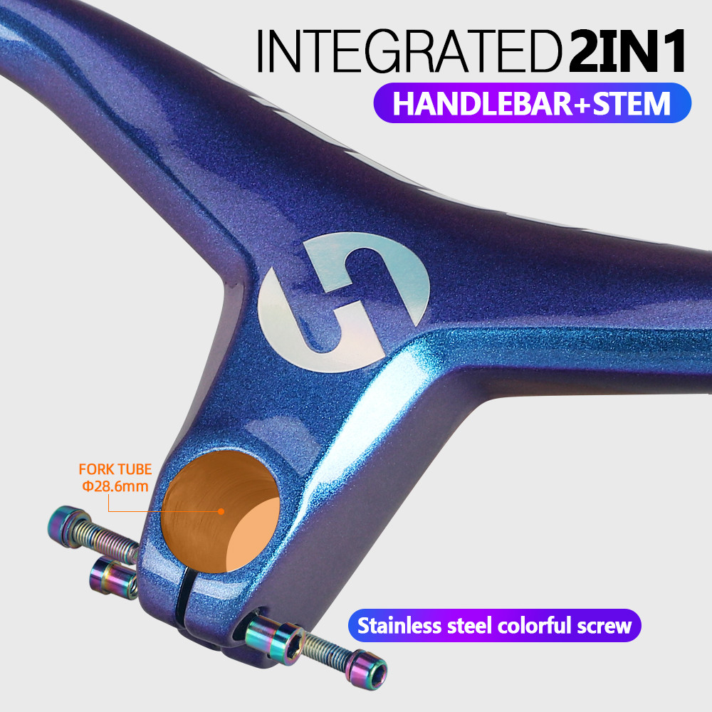 TOSEEK Bike Handlebar T800 Carbon Handlebar MTB Bicycle Integrated Handlebar Stem -17 Degrees