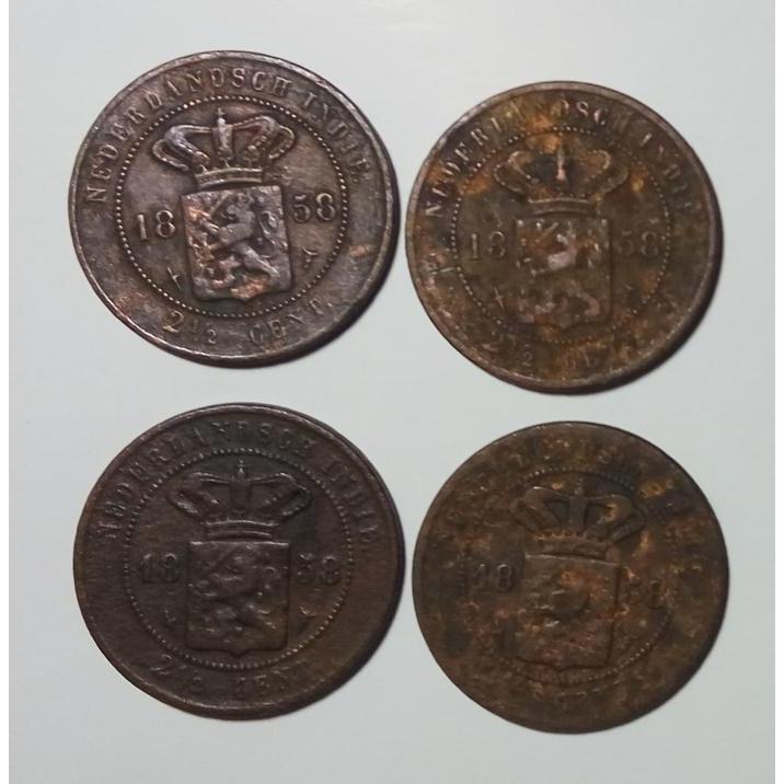 Koin Kuno Nederland Indie 2 1/2 Cent Tahun 1858 - Kondisi Baik