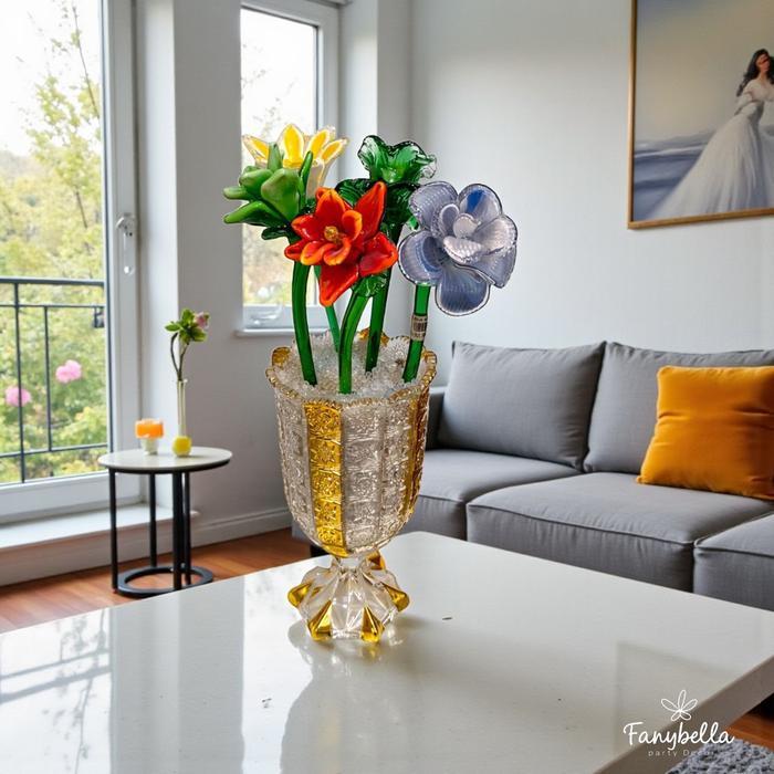 BUNDLING BUNGA KRISTAL VAS KRISTAL DEKORASI RUMAH IMPORT hiasan dinding lily flowers plastik kamar