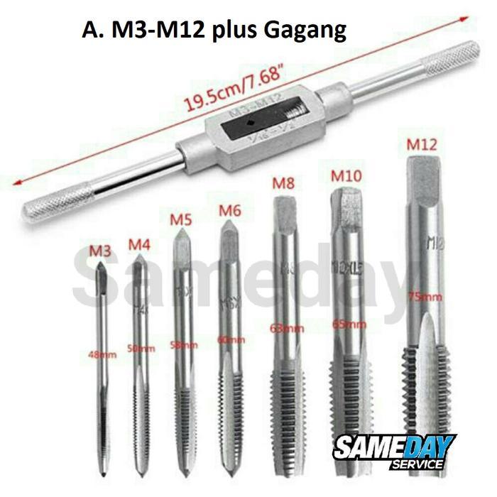 Krisbow Tools - Hand Tap Set M3-M12 Plus Gagang - Handtap Membuat Drat