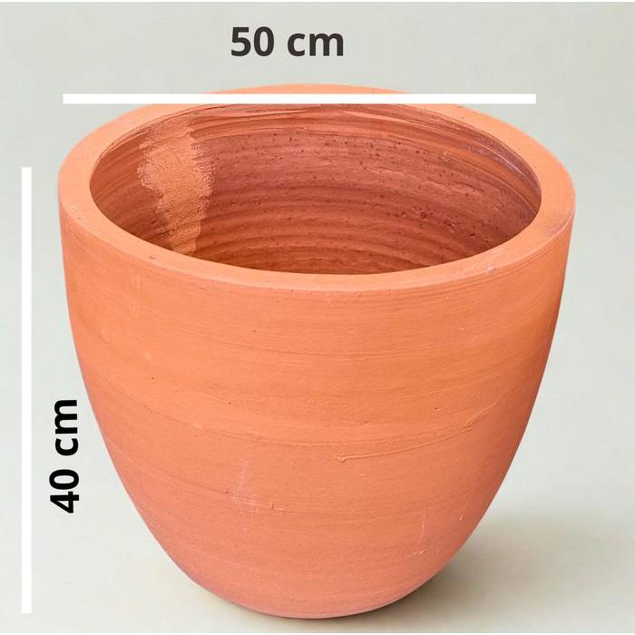 Pot tanaman bunga besar jumbo diameter 50cm dari tanah liat warna terakota natural