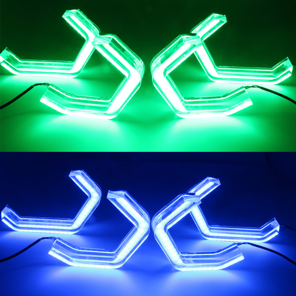 2pcs LED Hexagonal angel Eye RGB Turn Signal Light DRL Bluetooth App For Car Headlights